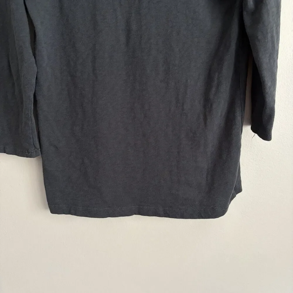 J.Crew Womens Charcoal Gray 3/4 Sleeve Top Size Medium Raw Trim 100% Cotton